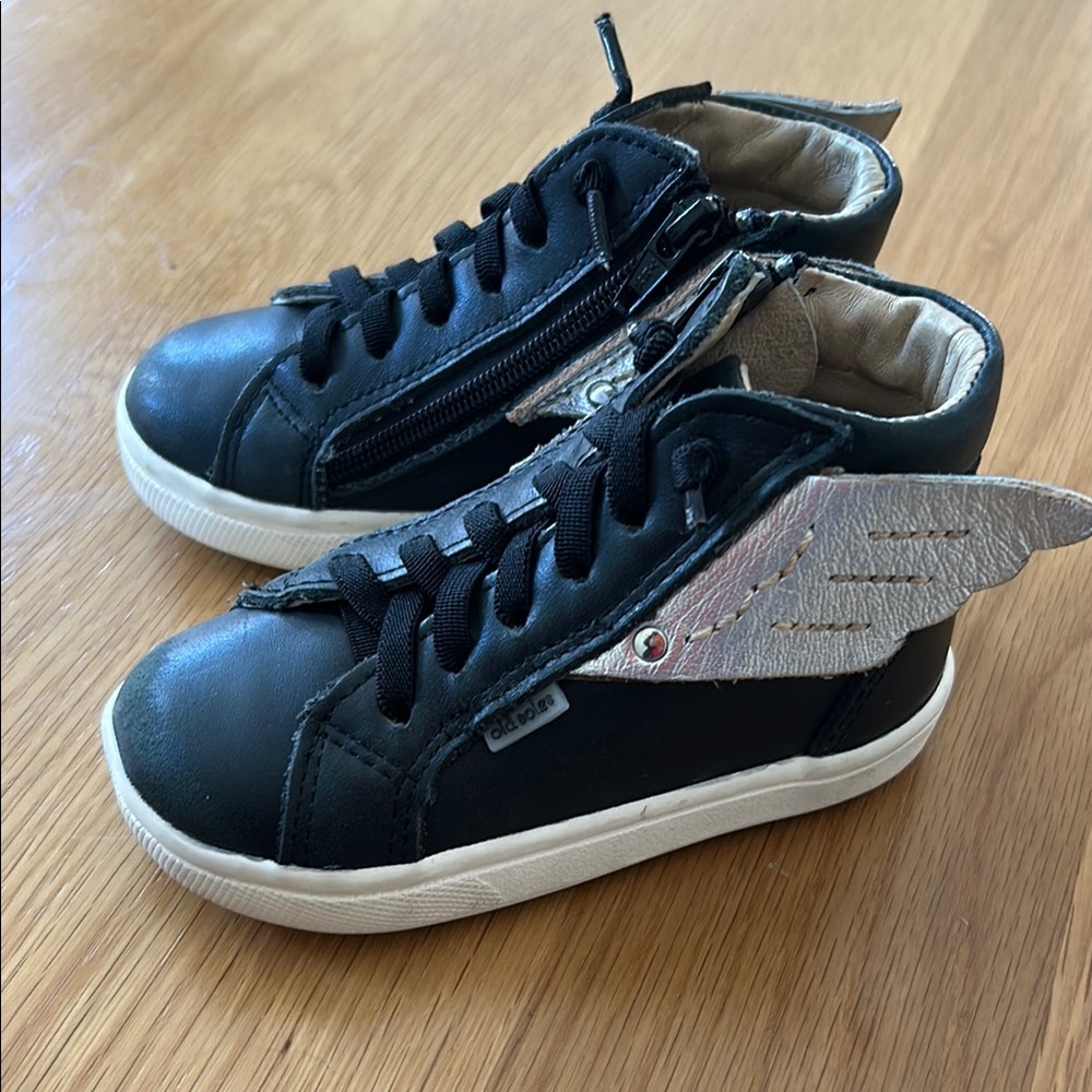 Old Soles Toddler size 6 Black Leather Winged Sneakers
